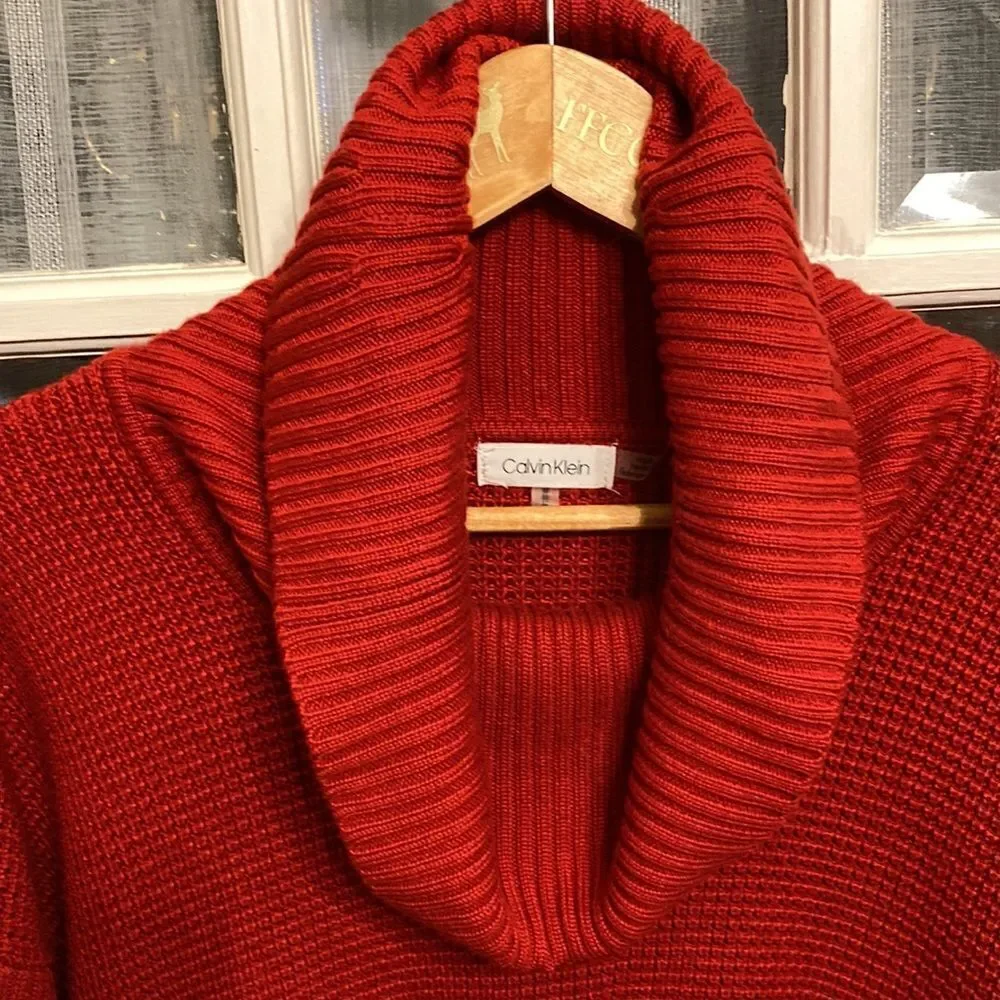 Red Waffle Knit Calvin Klein Cowlneck Sweater